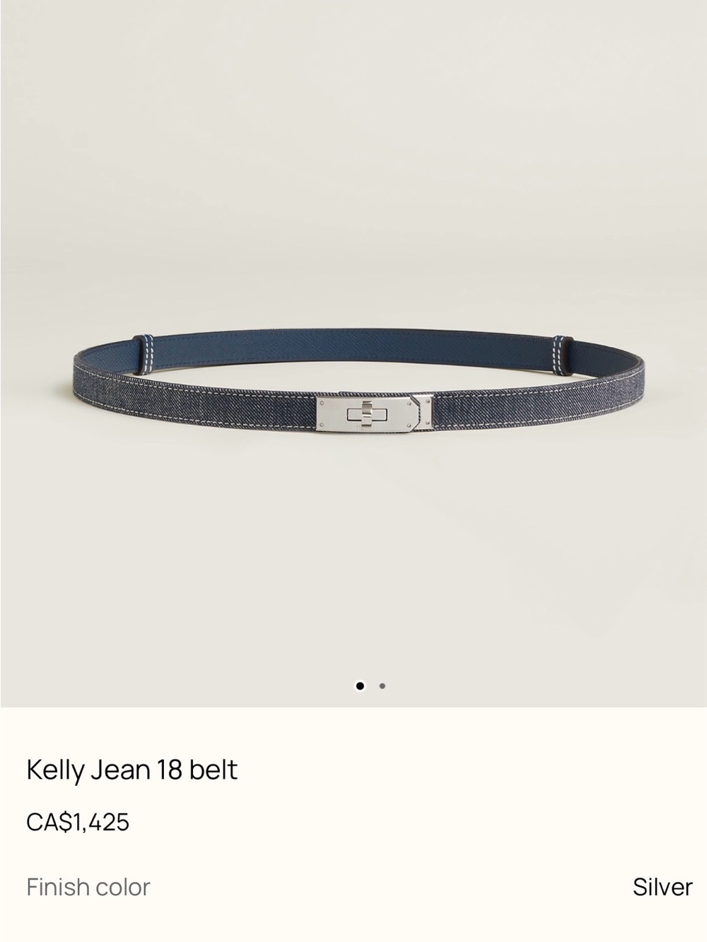 Hermes Kelly Jean 18 Belt in Navy with Silver Buckle